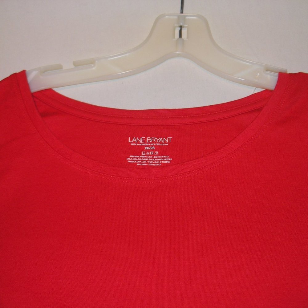 Lane Bryant New Women's Plus 26/28 Solid Red Top T Shirt Long Sleeve Crew Neck